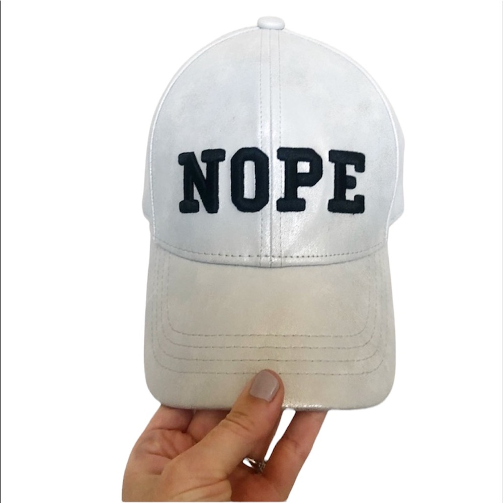 NOPE Graphic Metallic Gray Hat One Size Silver Black